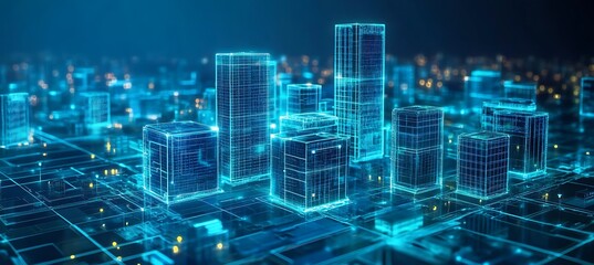 Digital city concept futuristic cityscape glowing network technology urban planning virtual reality simulation