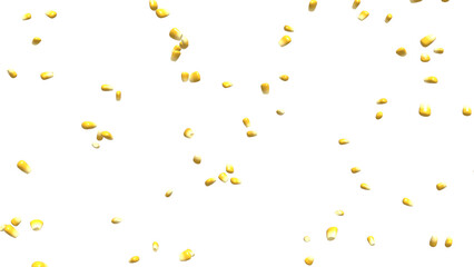 Hundreds of golden corn kernels spread across the transparent background, creating a fresh, organic, and natural food texture design.
