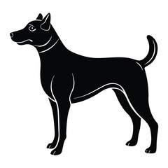 Black dog silhouette with white outline standing vector