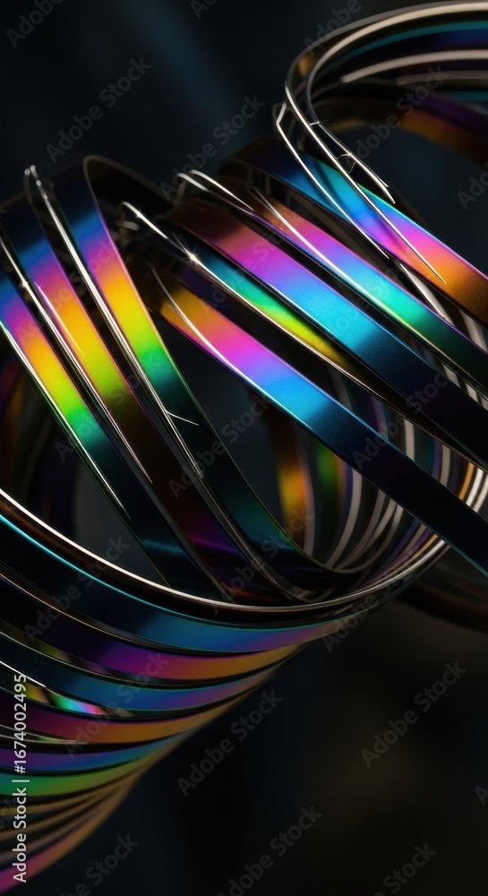 Poster abstract multicolored metallic bands with dark background for technology design