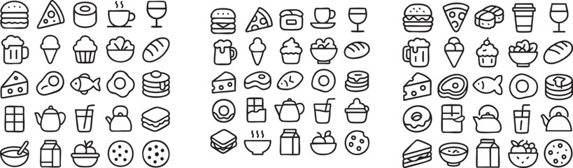 Food Icons Set Simple Line Art.