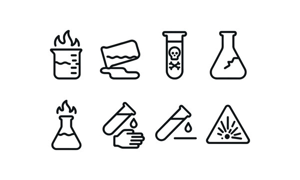  icon  hot beaker chemical spill test tube hazard broken flask lab fire toxic liquid acid drop explosion sign