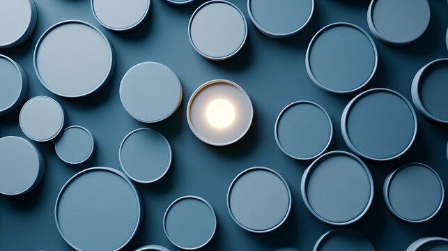 Abstract Blue Circles Pattern with Glowing Light Minimalist Background