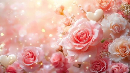 Pink roses with white and pink hearts