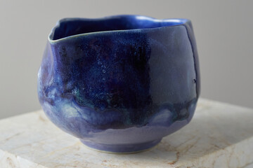 Tea bowl ceramic on gray background.