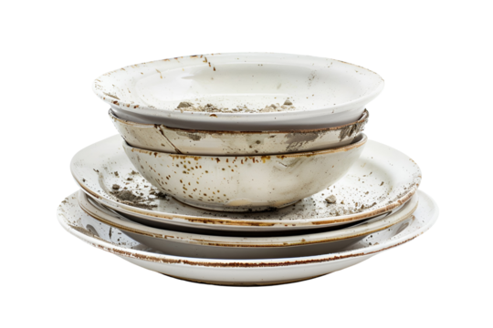 Stacked Dirty Dishes Rustic White Bowls Plates