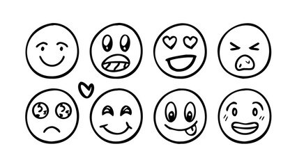 Hand Drawn Emoji Faces Collection icons emotions