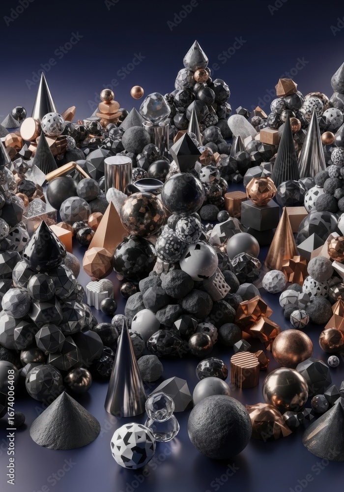 Poster captivating display of diverse abstract shapes creating a three-dimensional art