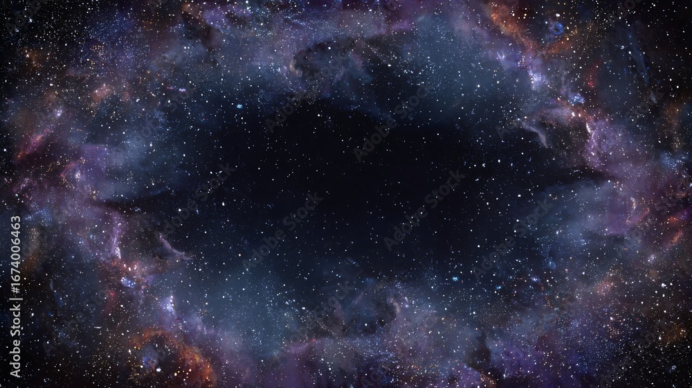 Poster a captivating cosmic landscape, showcasing a vast expanse of space filled with nebulae and stars, cr