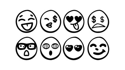 Diverse Doodle Emoji Faces With Expressive Eyes illustration