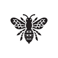 Black Bee Silhouette Vector Illustration, Solid White Background.