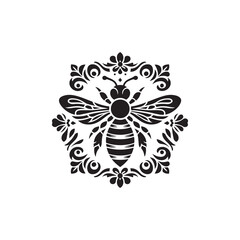 Black Bee Silhouette Vector Illustration, Solid White Background.