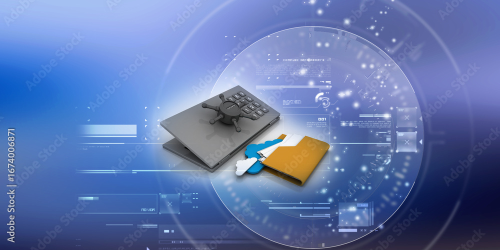 Poster 3d rendering cloud folder storage lock