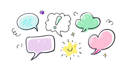 Colorful hand drawn speech bubbles and star communication dialogue