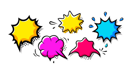Comic style speech bubbles with vibrant colors yellow pink