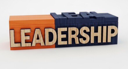 Wooden "LEADERSHIP" letters sit on a two-tone block