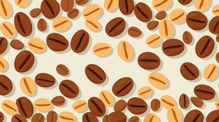 Obraz premium Roasted coffee beans scattered on light background, perfect for cafes, menus, and product designs