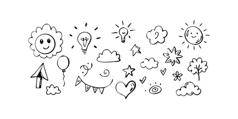 Hand drawn whimsical doodle elements illustration