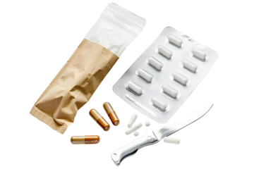 Pills capsules package knife suicide prevention