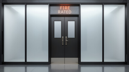 Fire-rated door with fire-resistant features. isolated on transparent background
