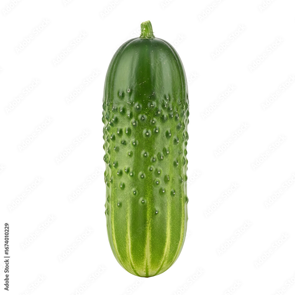 Poster green cucumber stands vertically with textured skin against a plain background. - high quality green
