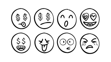 Expressive doodle emoji icons outline sketch vector