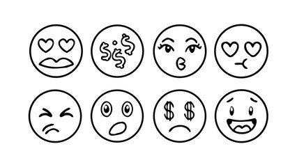 Expressive doodle emoji icons outline sketch vector
