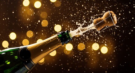 Champagne bottle popping with celebratory splash