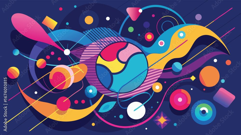 Poster abstract event banner with a blue background, showcasing a colorful and dynamic design..eps