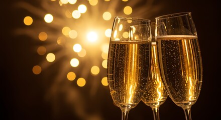 Champagne glasses with fireworks background