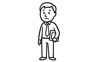 Worried businessman holding folder sad office worker line art illustration