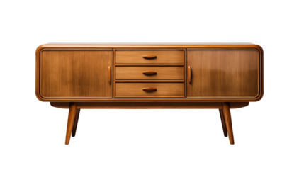 Scandinavian Floating Wooden Sideboard Isolated on Transparent Background