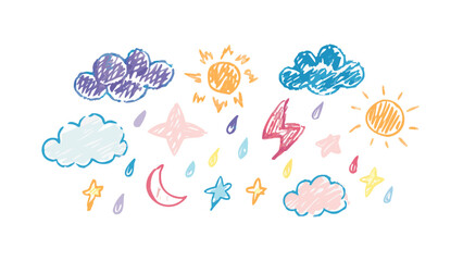 Hand drawn crayon weather icons drawing