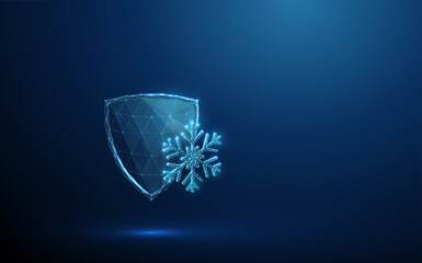 Shield with a snowflake. Cold protection, frost resistance, durability, safety, reliability, winter readiness, environmental resilience concept.