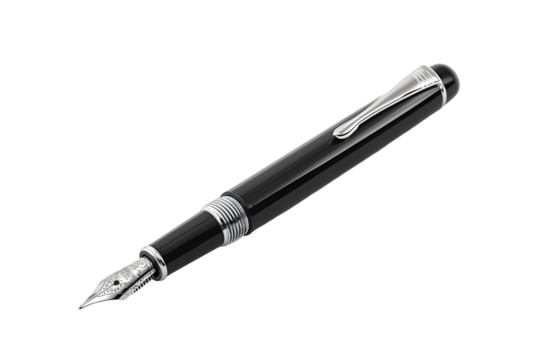 Elegant Black Fountain Pen Silver Accents Writing Instrument