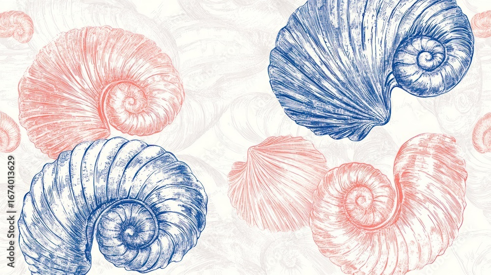 Poster nautical seashells pattern background