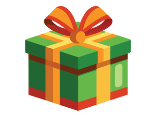 Obraz premium Isometric Green Gift Box with Orange Ribbon and Bow Illustration