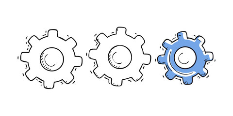 Blue gear illustration with outline mechanical engineering