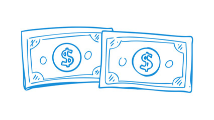 Blue doodle dollar bills with currency symbols money finance