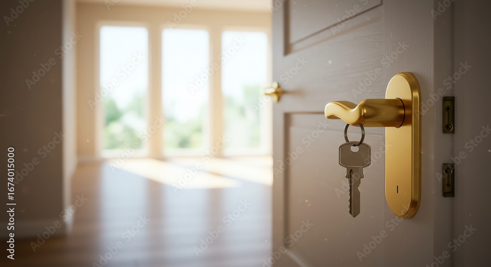 Poster open door with key on handle