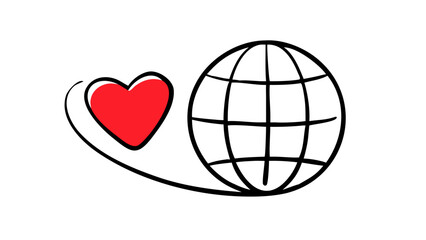 Red heart doodle isolated hand drawn simple