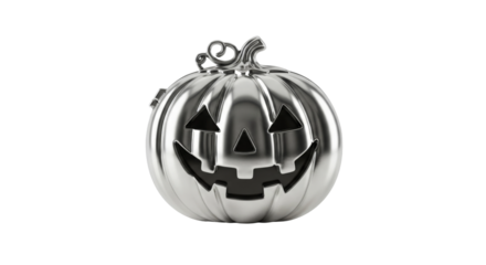 Silver jack o lantern pumpkin for Halloween decor png isolated on transparent background