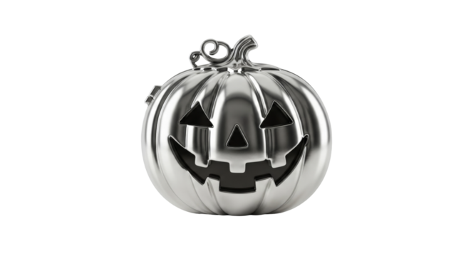 Silver jack o lantern pumpkin for Halloween decor png isolated on transparent background
