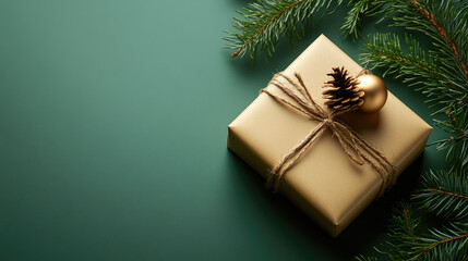 Festive holiday gift box arranged with minimalist natural decorations, presenting elegant seasonal styling for winter marketing visuals and greeting card design