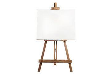 Blank canvas on wooden easel art studio setup