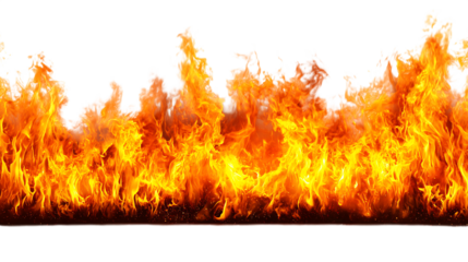 Horizontal fire flame border with transparent background