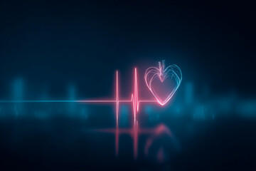 Heartbeat pulse visualization digital art neon light abstract environment close-up viewpoint concept of life and love