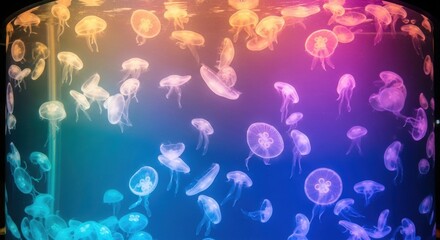 Illuminated Jellyfish: A mesmerizing display of aquatic life with glowing colors