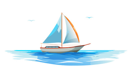 Graceful sailboat sailing on blue water with birds ocean
