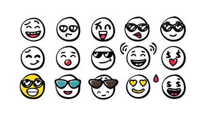 Assorted Emoji Faces and Accessories sunglasses hearts